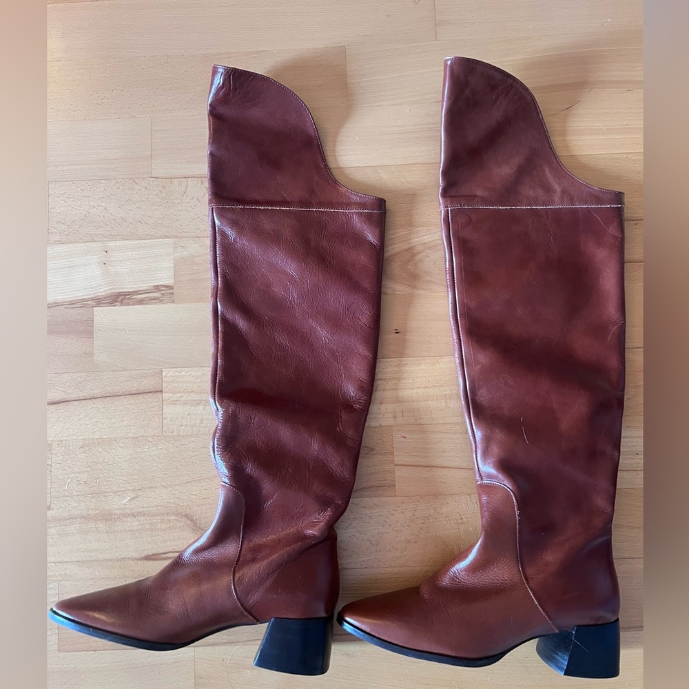 Mango Brown Leather Knee-High Boots